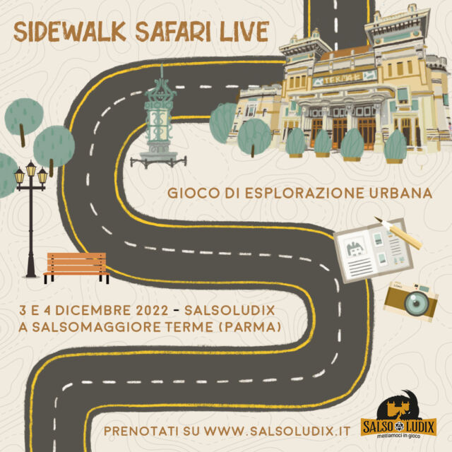 Amici Esploratori il 3\4 dicembre c'è @salsoludix  festival del gioco a SalsoMaggiore Terme in provincia di Parma.
Sidewalk Safari parteciperà con il primo evento live di esplorazione urbana di gruppo con alcune missioni creative interessanti! 
Il 3 dicembre è dedicato agli adulti, mentre il 4 alle famiglie. Per partecipare bisogna prenotarsi sul sito di Salsoludix. 
(Attenzione: da cercare nella pagina ci sono due moduli di prenotazione uno adulti l'altro famiglie).

#salsoludix #sidewalksafaripodcast #kimberlymckean #salsomaggioreterme #festivaldelgioco #gdritalia #parmaeventi #gdr #giocodatavolo #esplorazioneurbana #psicogeografia #salsoludixedu 
un sentito grazie a:
@visitsalsomaggiore.official & @comelasfoglia